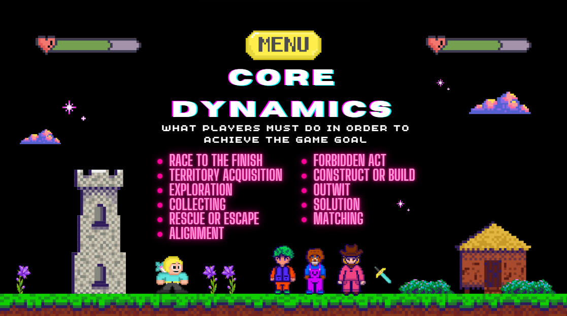 Games A PowerPoint slide displaying the words Core Dynamics and a video game background with a castle and a house